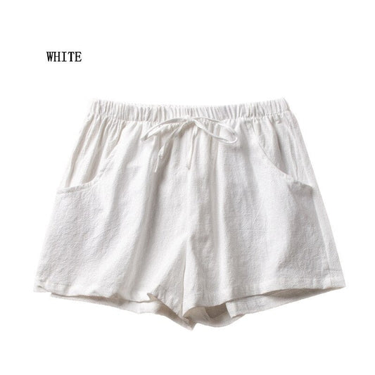 benflower Cotton Linen Shorts Woman Basic Short Pants Mini Trousers High Waist Bottoms